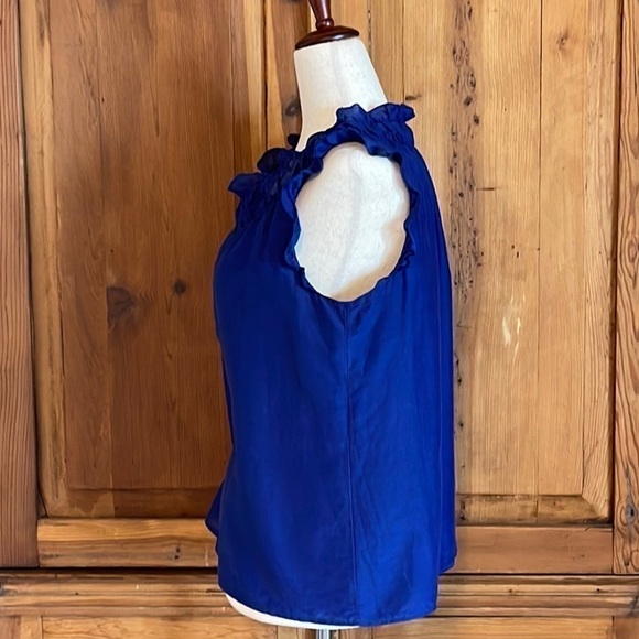 Loft Petites Blue Silk/Cotton Double layered Sleeveless Ruffle Blouse Sz… - Picture 7 of 14